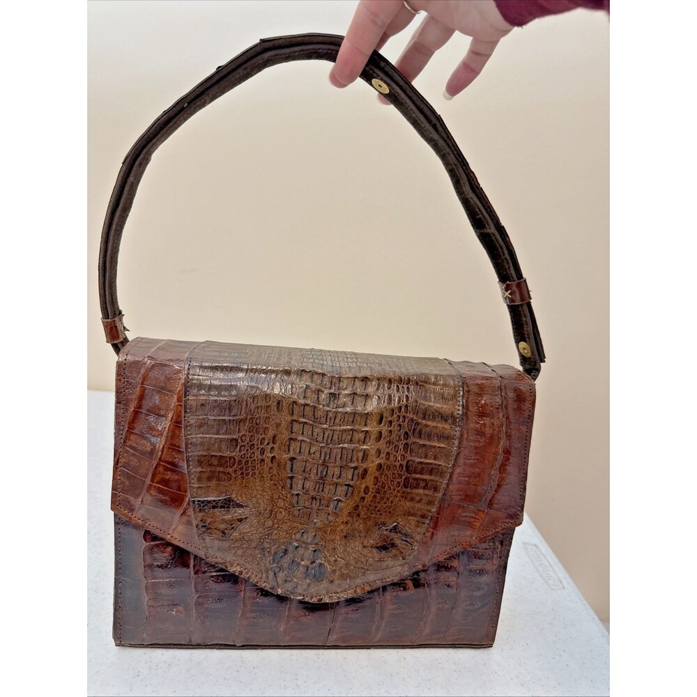Vintage Genuine Alligator Crocodile Leather Shoulder Purse Satchel 10.5” Long - Picture 1 of 16